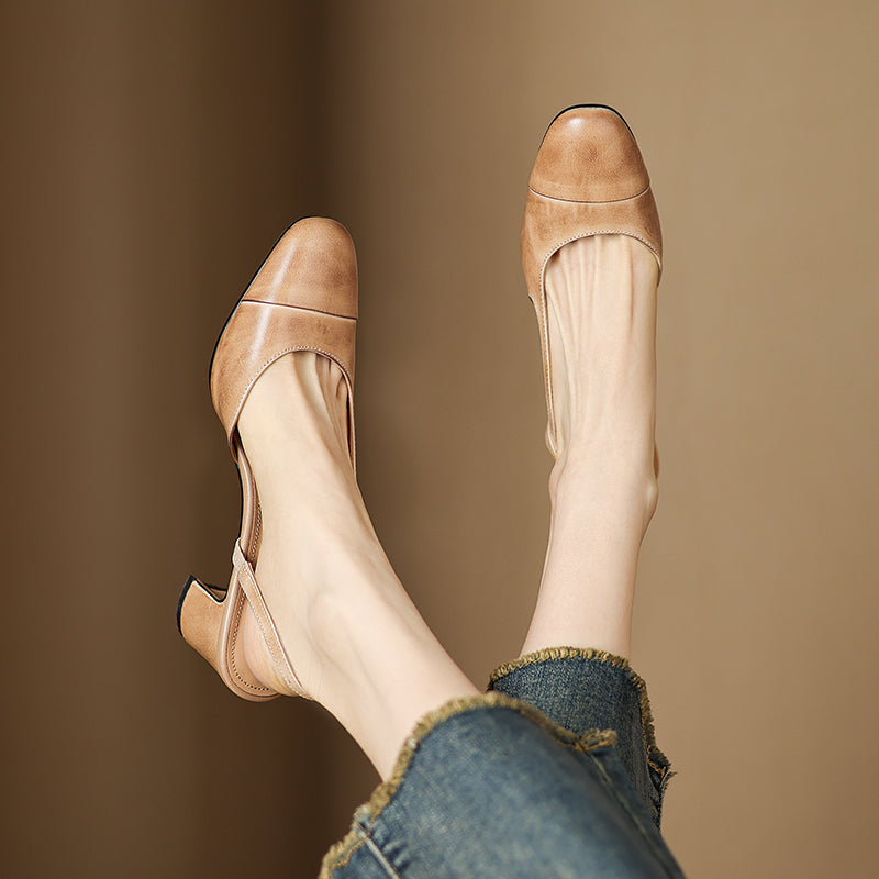 Ottavia Renbourne | Tan Leather Block Heel Slingback