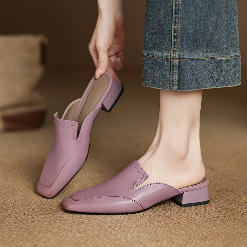 Henrietta Blackmoor | Purple Genuine Leather Square-Toe Mule