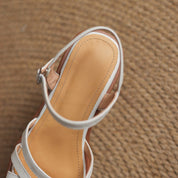 Rosalinde Caverton | Cream Leather Strappy Block Heel Sandals