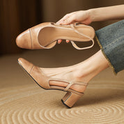 Ottavia Renbourne | Tan Leather Block Heel Slingback