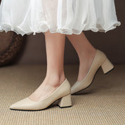 Arabella Kensington | White Block Heel Pointed-Toe Pumps