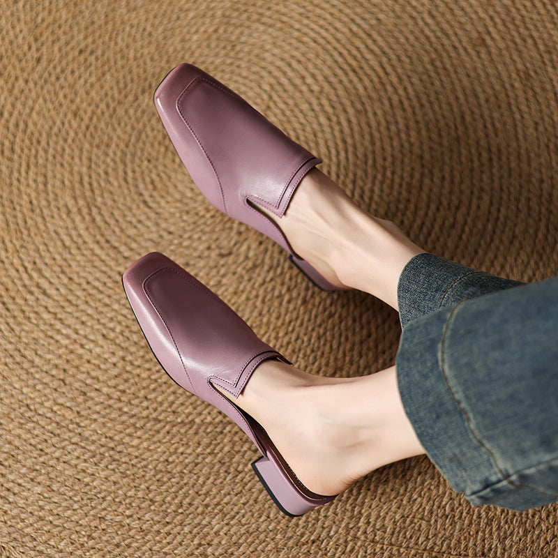Henrietta Blackmoor | Purple Genuine Leather Square-Toe Mule