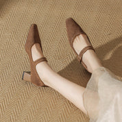 Cordelia Vanthorpe | Suede Mary Jane Block Heel in Brown