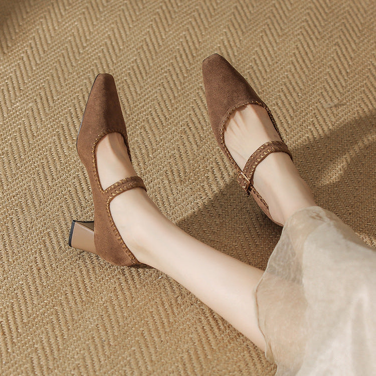 Cordelia Vanthorpe | Suede Mary Jane Block Heel in Brown