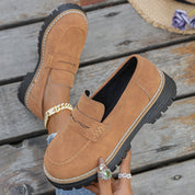 Claudine Merriweather | Tan Suede Platform Loafers