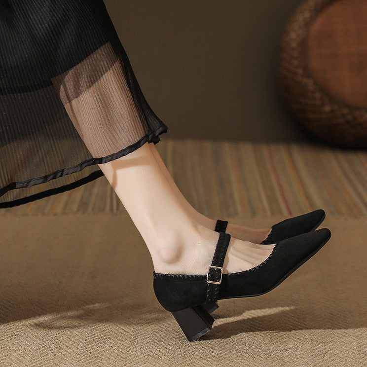 Cordelia Vanthorpe | Suede Mary Jane Block Heel in Brown