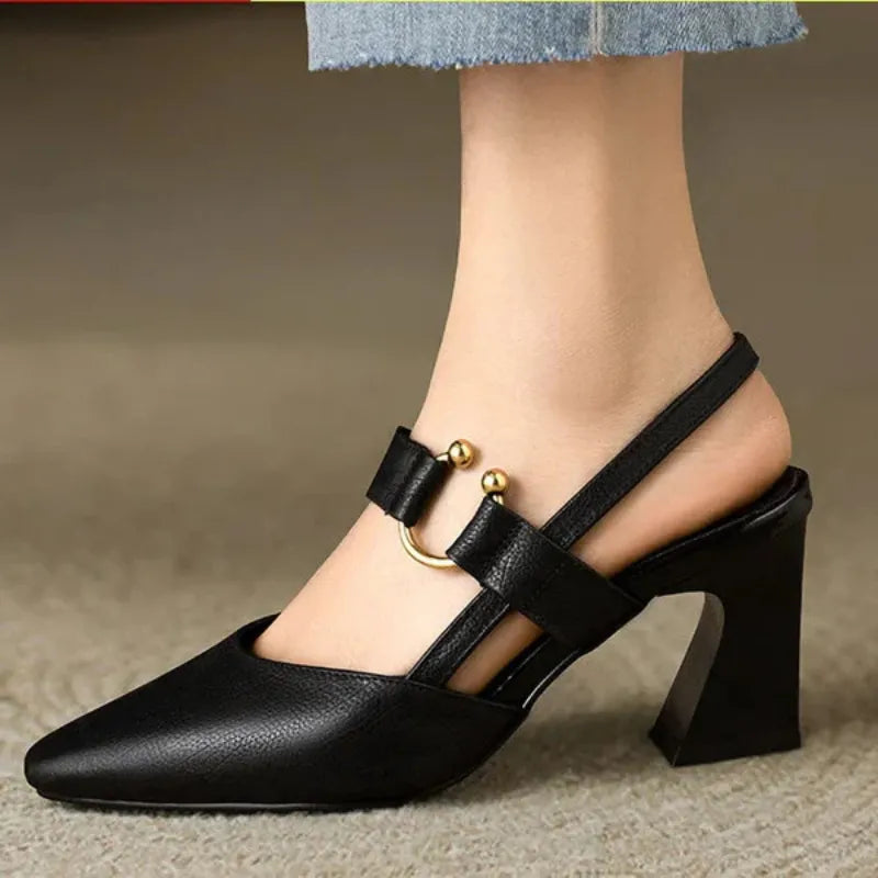 Aurelia Blackwood | Black Block Heel Slingback For Women