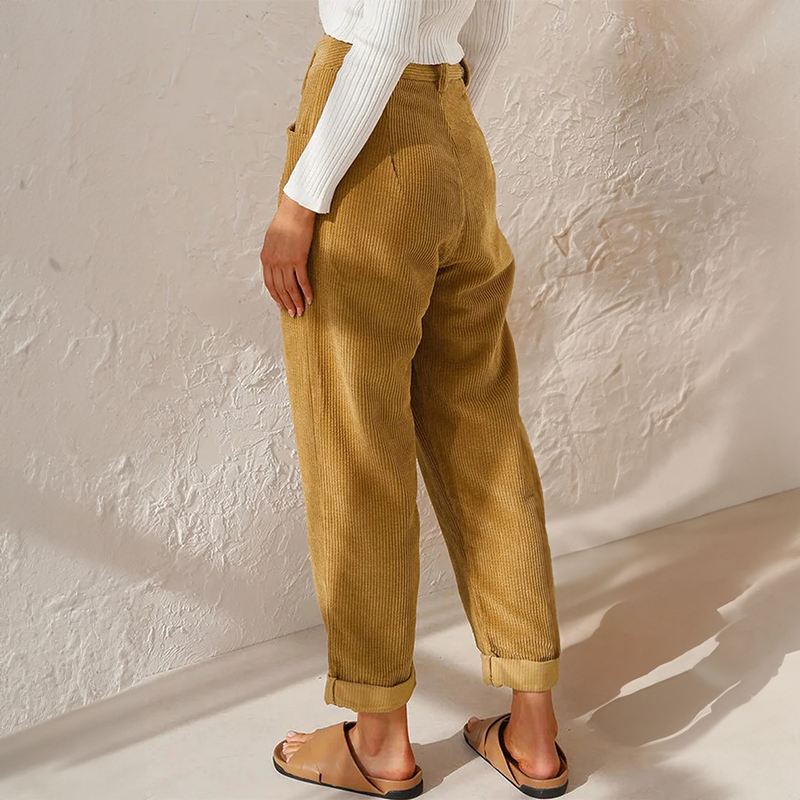 Estelle Carmontaine | High-Waist Corduroy Trousers in Mustard Yellow