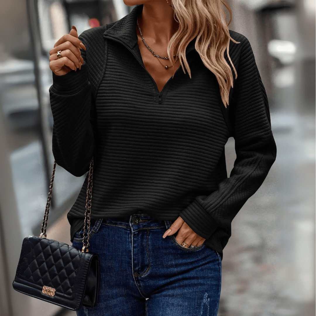 Amelia Cortland | Ribbed Half-Zip Pullover For Women