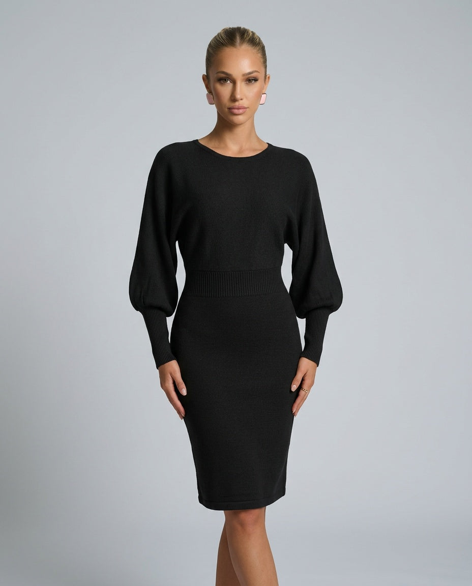 Seraphine Winthrop | Balloon Sleeve Knit Midi Dress For Women