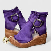 Rosalind Velthorpe | Brown Leather Wedge Buckle Boots