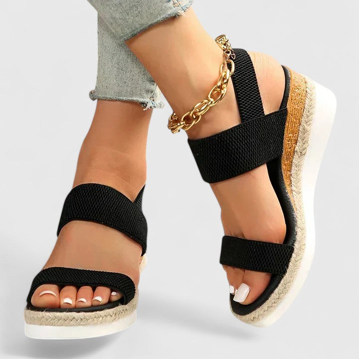 Vivienne Caldecrost | Black Espadrille Wedge Orthopedic Sandals