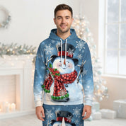 Frost Buddy | Blue Snowman Print Christmas Hoodie For Men
