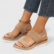 Christiane Bellemont | Beige Espadrille Platform Sandals with Elastic Straps