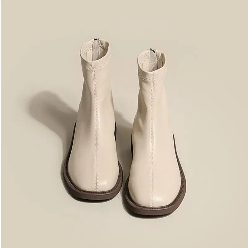 Ines Beaumarchais | Cream Leather Chelsea Boots For Women