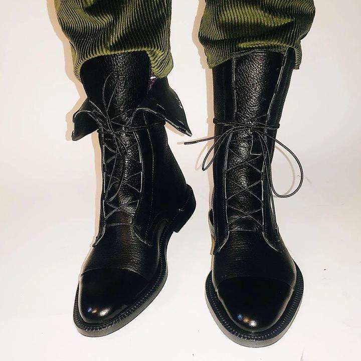 Evangeline Duskmore | Black Lace-Up Leather Combat Boots