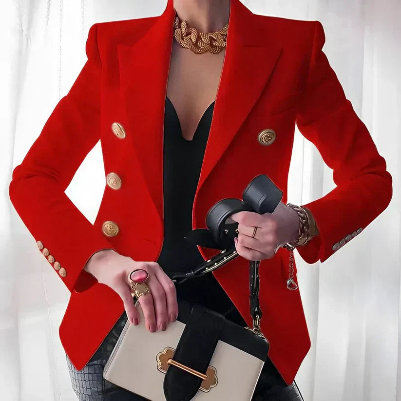 Celeste Fontmoreau | Black Double-Breasted Blazer with Gold Buttons