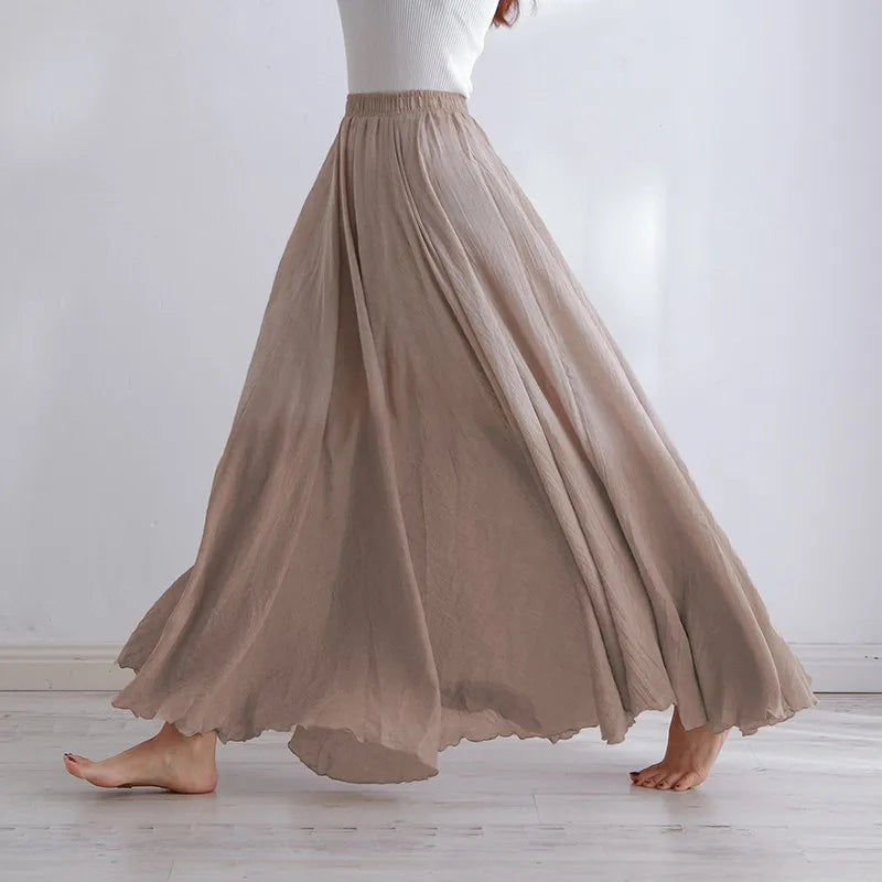 Ophélie Drantford | Flowing Cotton Linen Maxi Skirt in Beige