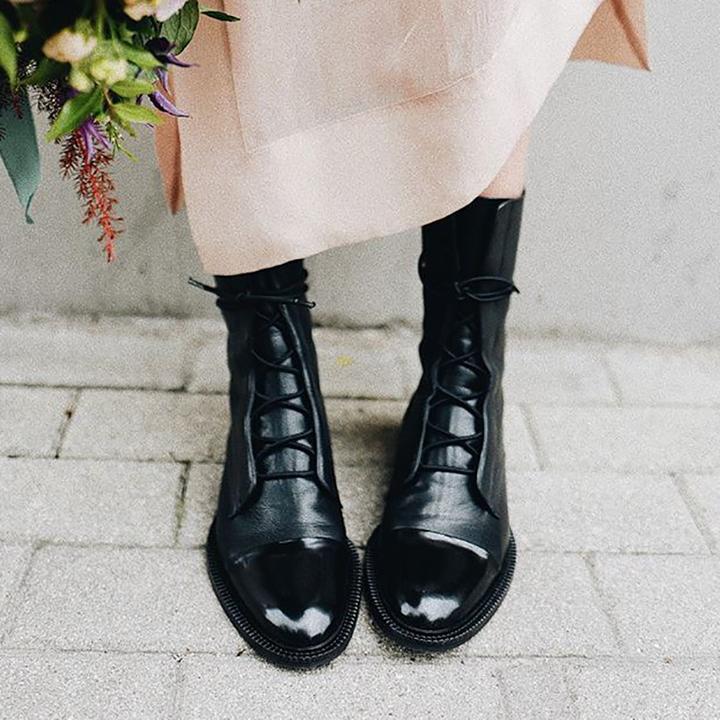 Evangeline Duskmore | Black Lace-Up Leather Combat Boots