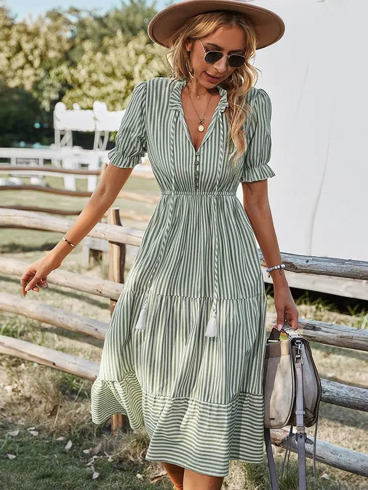 Rosalind Chevalier | Striped Boho Midi Dress For Women