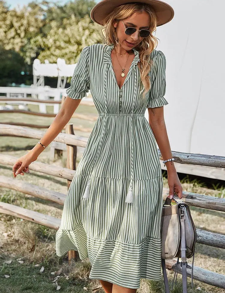 Rosalind Chevalier | Striped Boho Midi Dress For Women