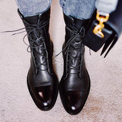 Evangeline Duskmore | Black Lace-Up Leather Combat Boots