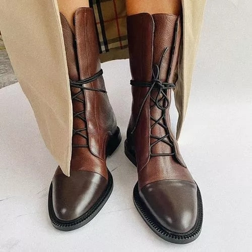 Evangeline Duskmore | Black Lace-Up Leather Combat Boots