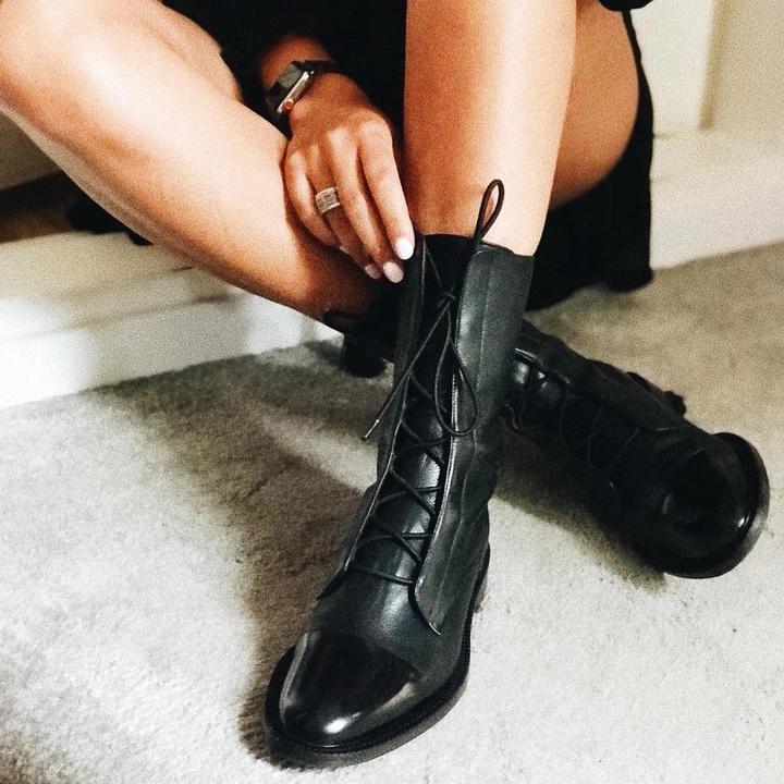 Evangeline Duskmore | Black Lace-Up Leather Combat Boots