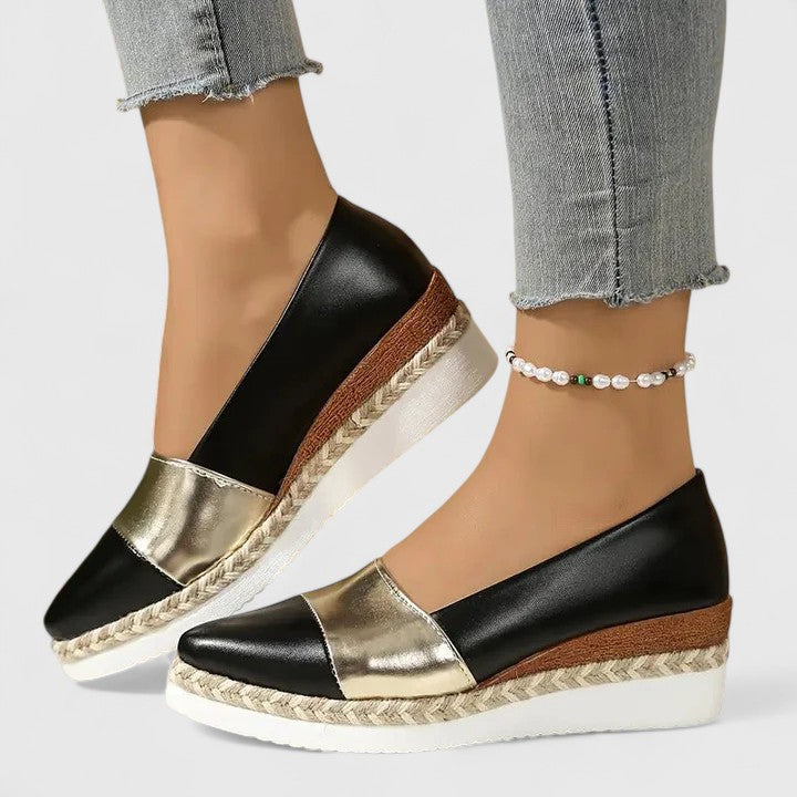 Seraphina Colville | Metallic Espadrille Wedge Slip-On Shoes
