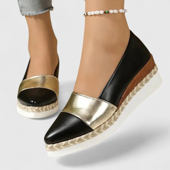 Seraphina Colville | Metallic Espadrille Wedge Slip-On Shoes
