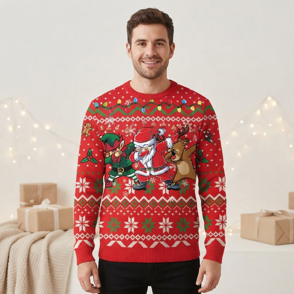 Jingle Frost | Red Dabbing Santa Reindeer Christmas Sweater For Men