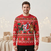 Jingle Frost | Red Dabbing Santa Reindeer Christmas Sweater For Men