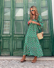 Claudine Roséval | Green Floral Print Maxi Dress