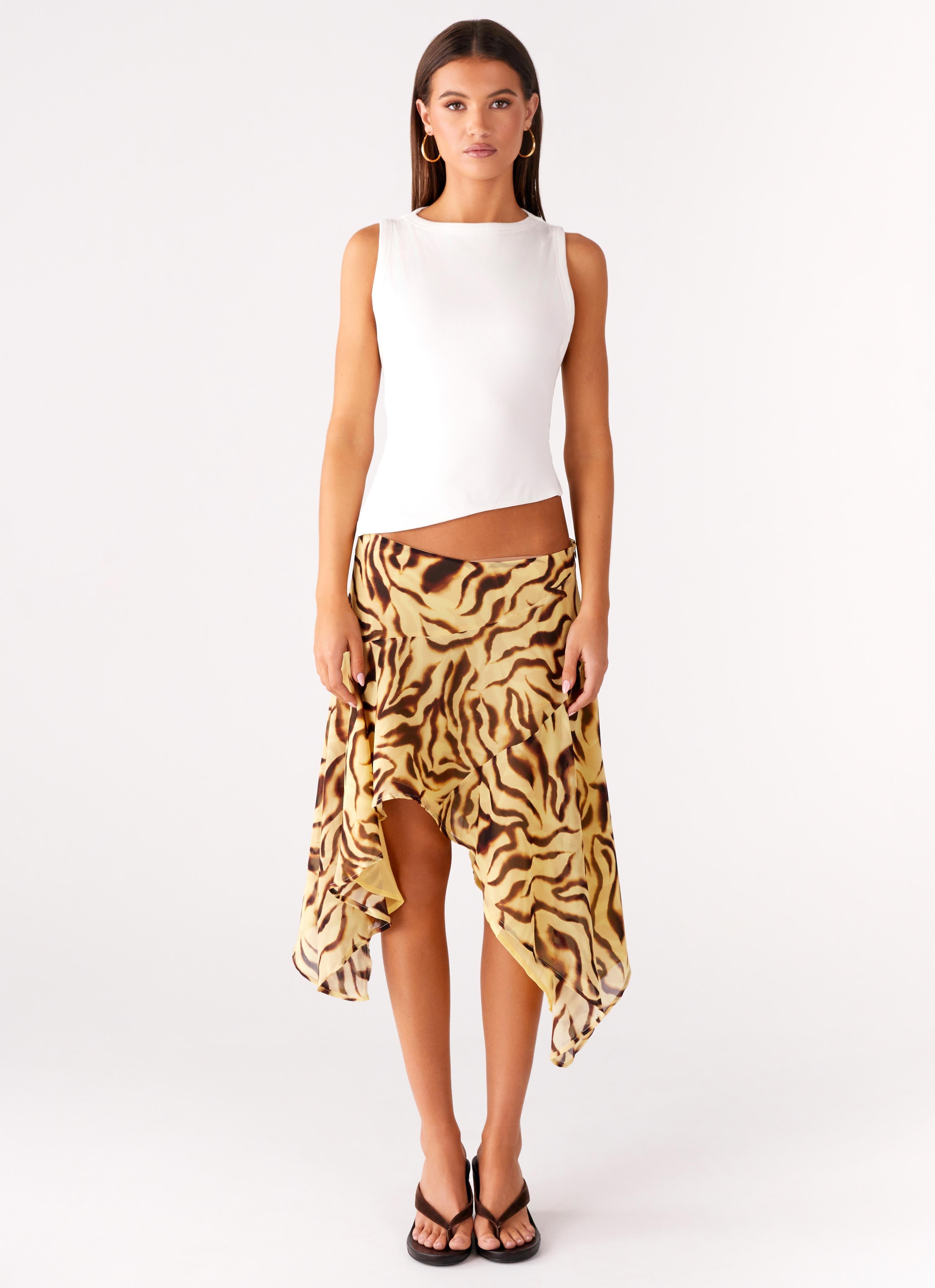 Isabella Rossi | Asymmetrical Animal Print Midi Skirt For Women
