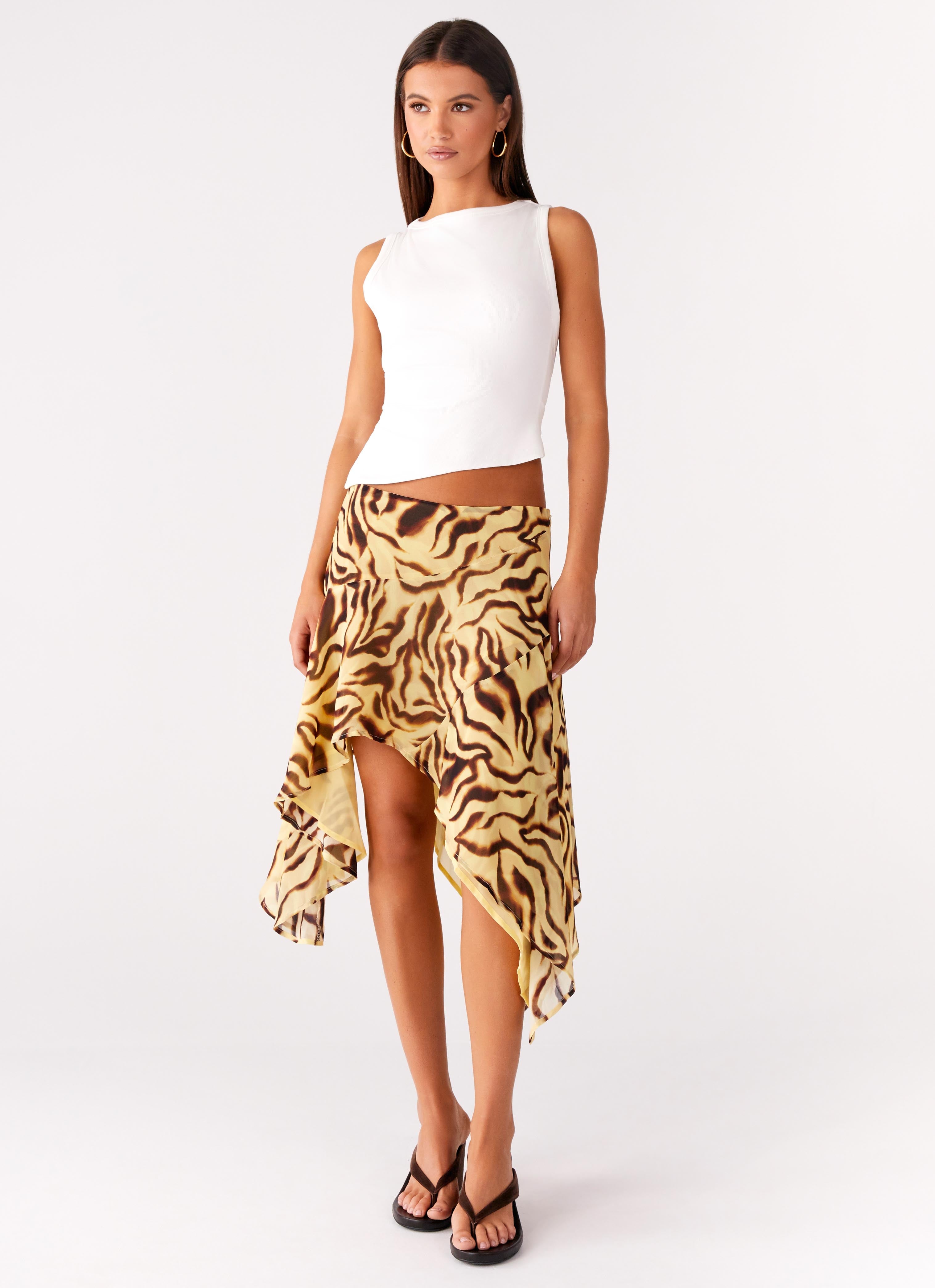 Isabella Rossi | Asymmetrical Animal Print Midi Skirt For Women