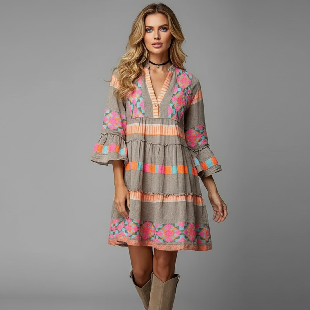Genevra Lassalle | Boho Bell Sleeve Mini Dress For Women