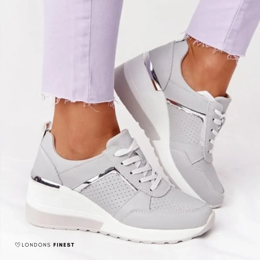 Seraphine Caldwell | Women's Orthopedic Wedge Sneakers in Beige