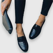 Clarissa Wentbourne | Black Croc-Panel Penny Loafers