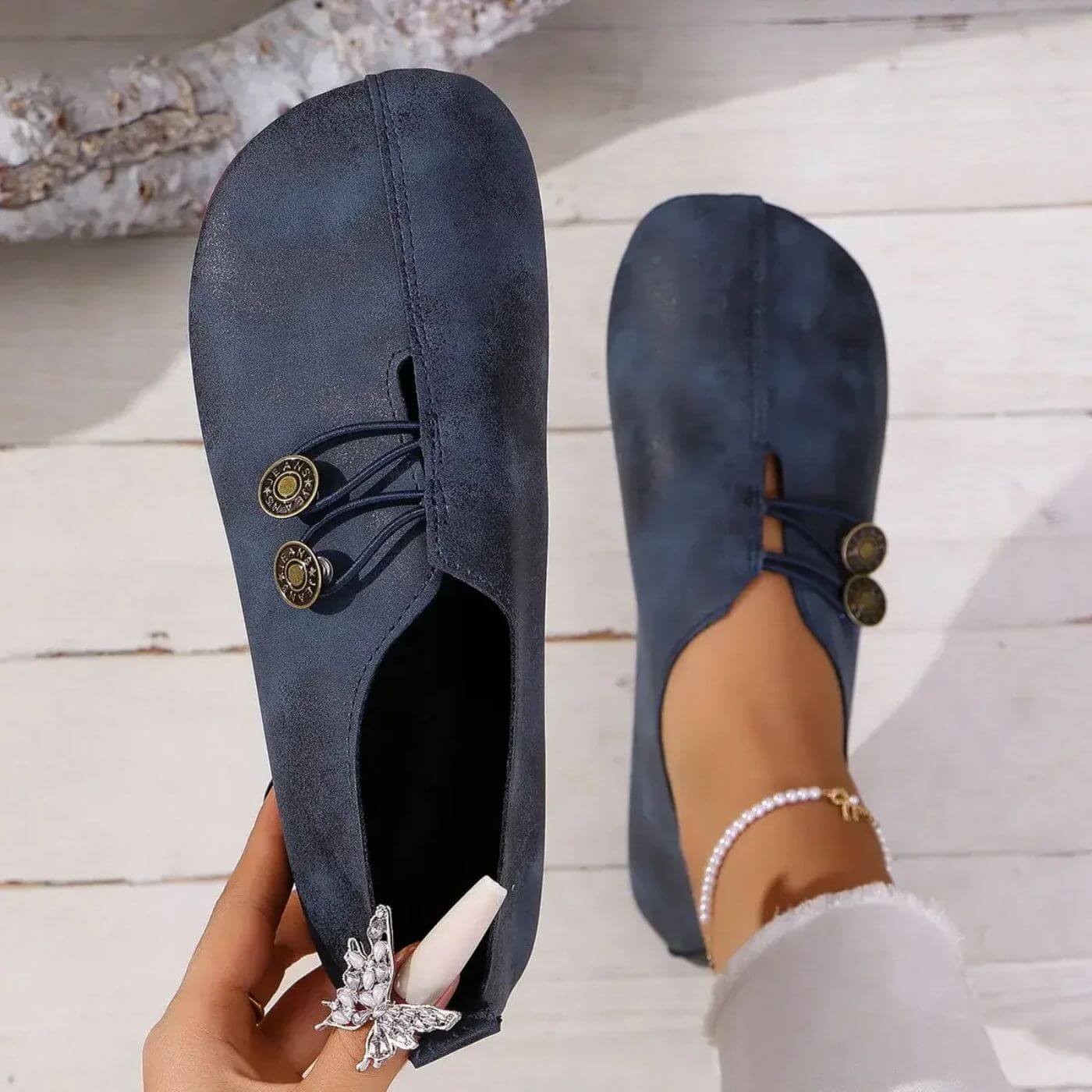 Nadine Elsworth | Black Orthopedic Flat Loafers For Women