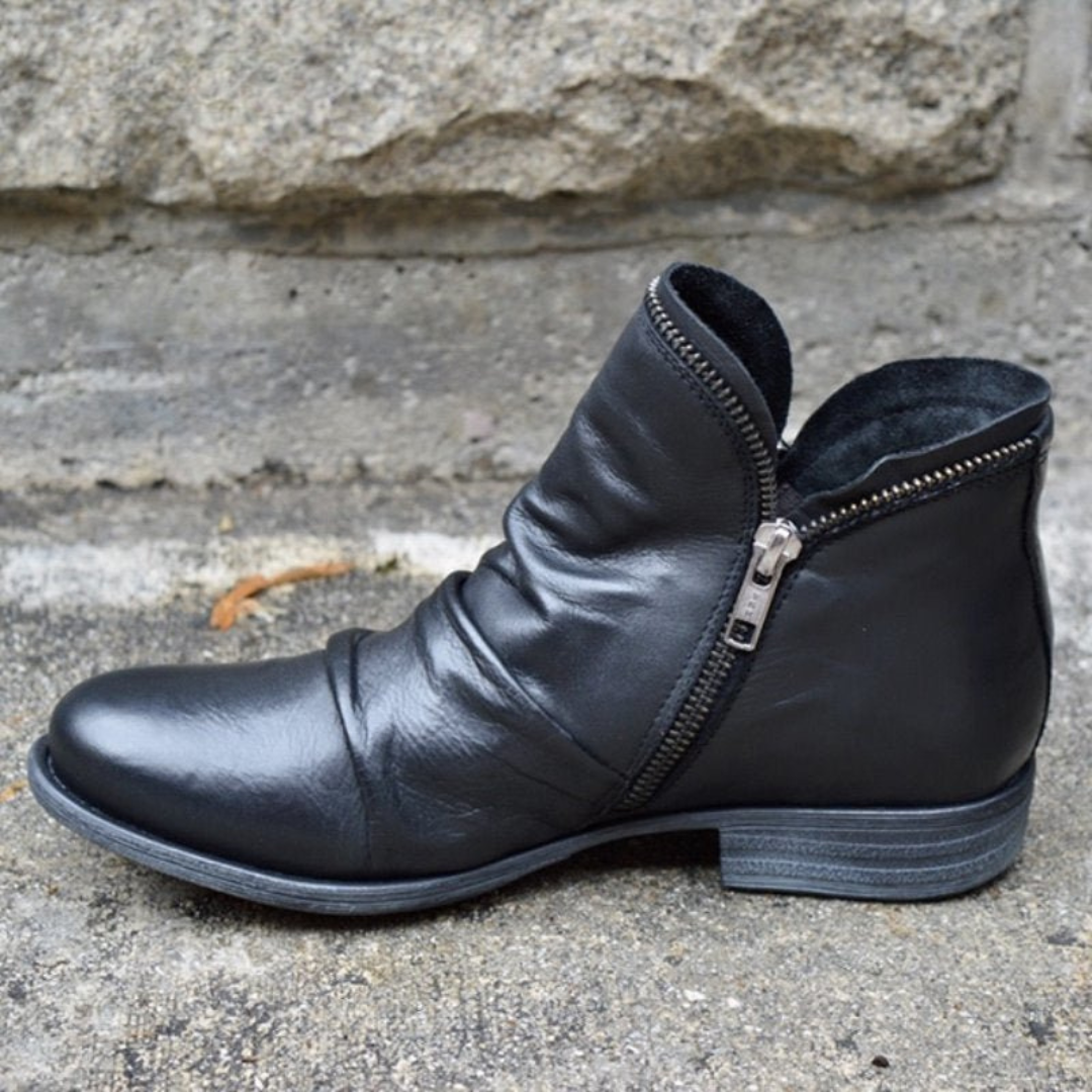 Nadine Voclaire | Purple Ruched Leather Ankle Boot For Women