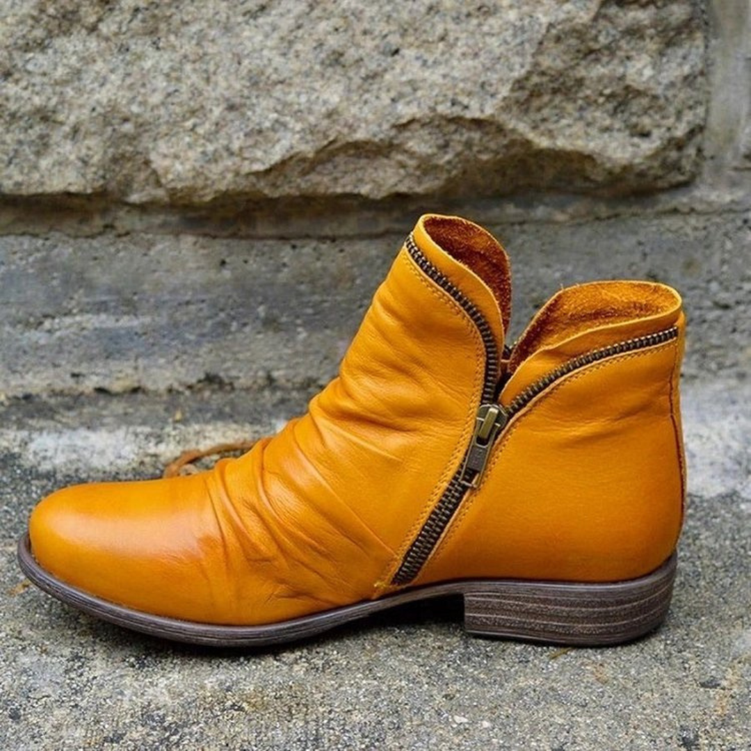 Nadine Voclaire | Purple Ruched Leather Ankle Boot For Women