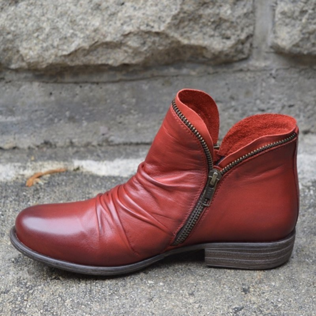 Nadine Voclaire | Purple Ruched Leather Ankle Boot For Women