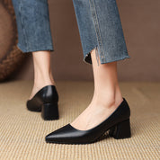 Arabella Kensington | White Block Heel Pointed-Toe Pumps