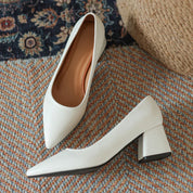 Arabella Kensington | White Block Heel Pointed-Toe Pumps