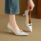 Camille Beaumont | Blush Patent Bow Detail Kitten Heel Pump