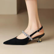 Eloise Sancerre | Silver Crystal Strap Slingback Pointed Toe Heels