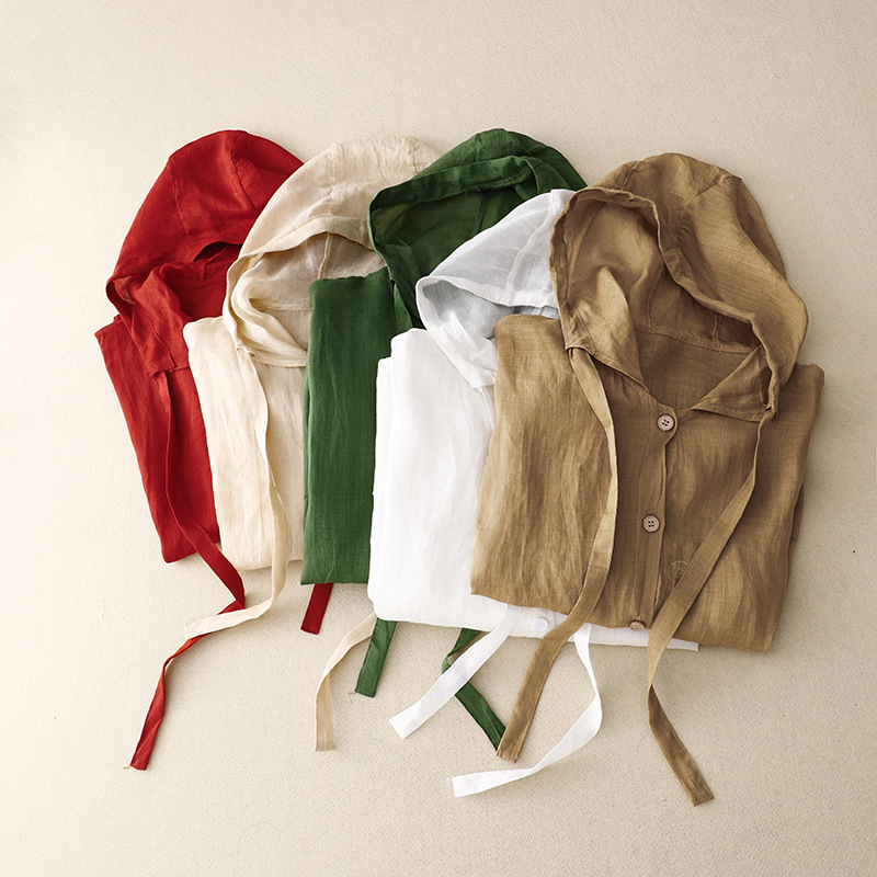 Margot Sinclair | Linen Hooded Jacket with Balloon Sleeves For Women