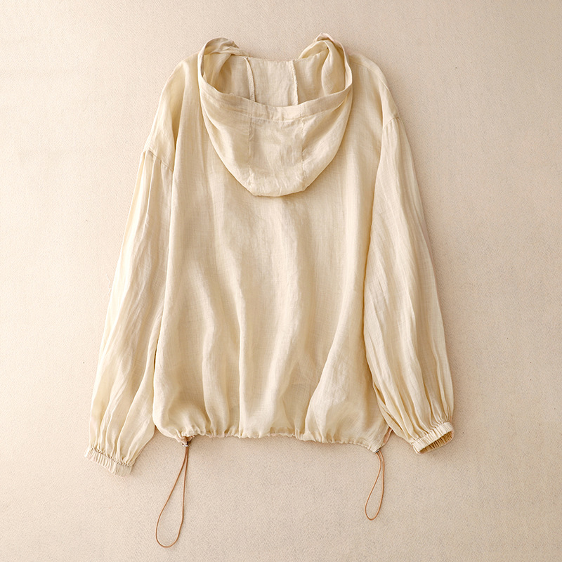 Margot Sinclair | Linen Hooded Jacket with Balloon Sleeves For Women