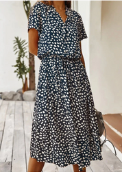 Claudette Fontainebleau | Spotted Print Button-Down Midi Dress