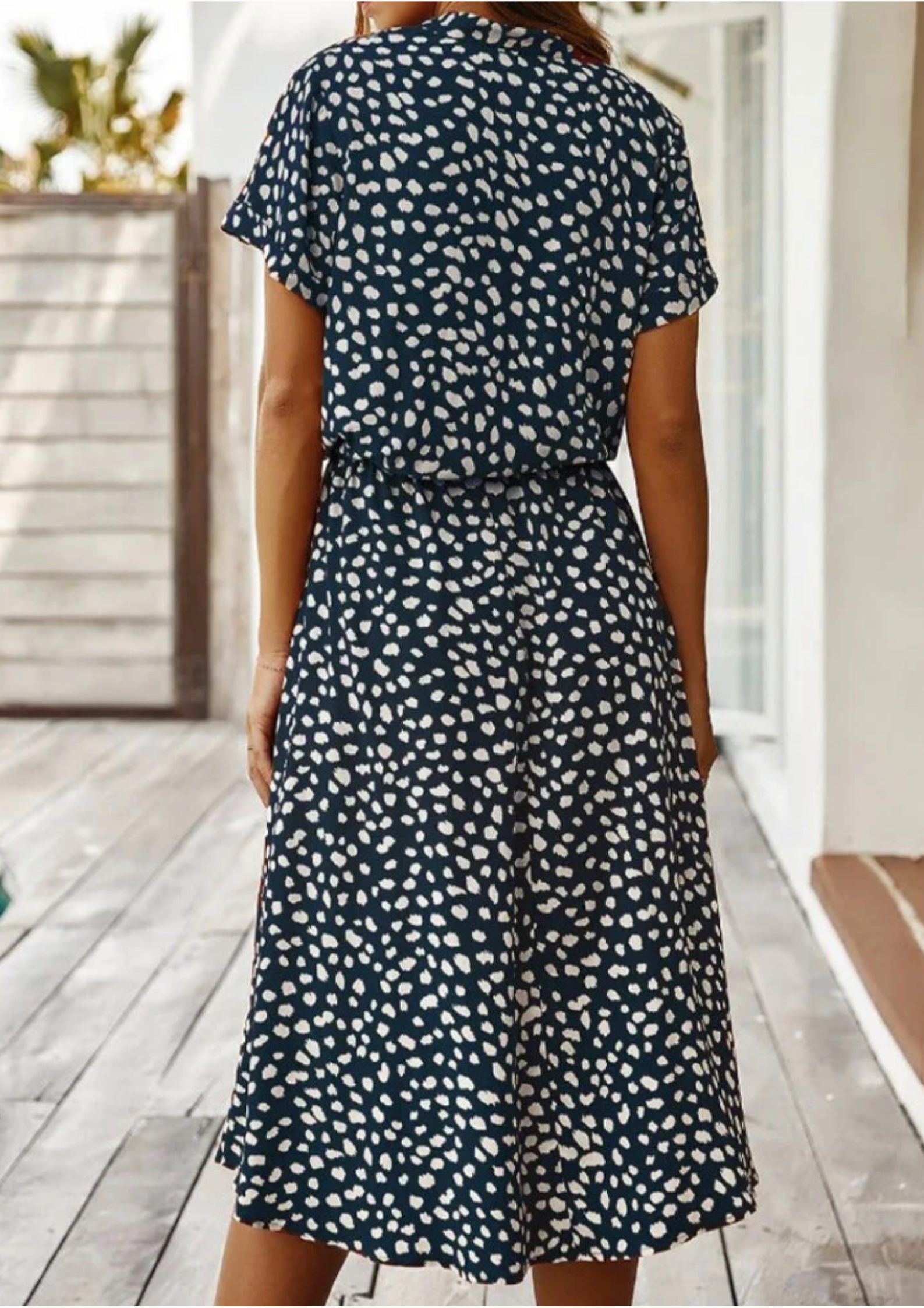 Claudette Fontainebleau | Spotted Print Button-Down Midi Dress